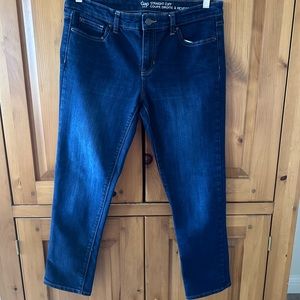 Gap straight cuff dark denim jeans.